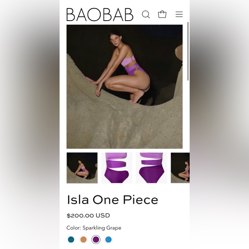 NWT Baobab Isla one piece swimsuit sz L, color Sparkling grape. Orig $200+